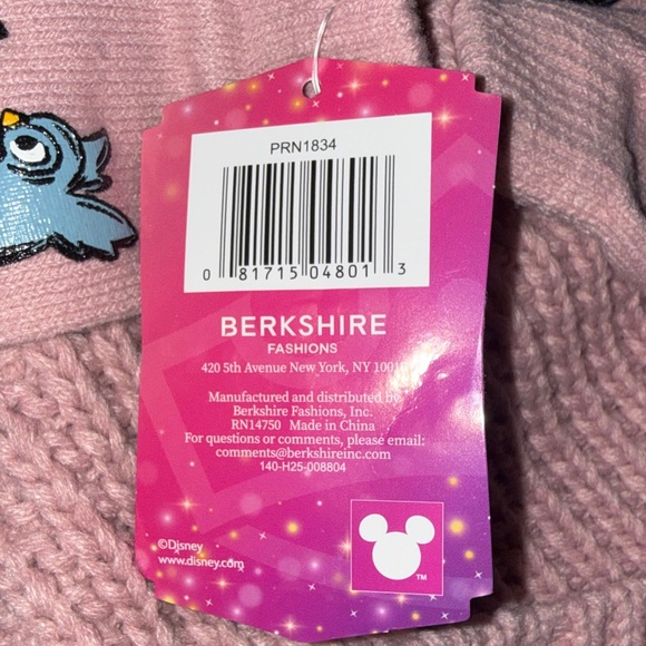 New Disney Princess Pink Knit Hat with Pom Pom and Mittens Set. - Picture 3 of 5